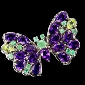 Grade AA+ Amethyst & Emerald Butterfly Ring